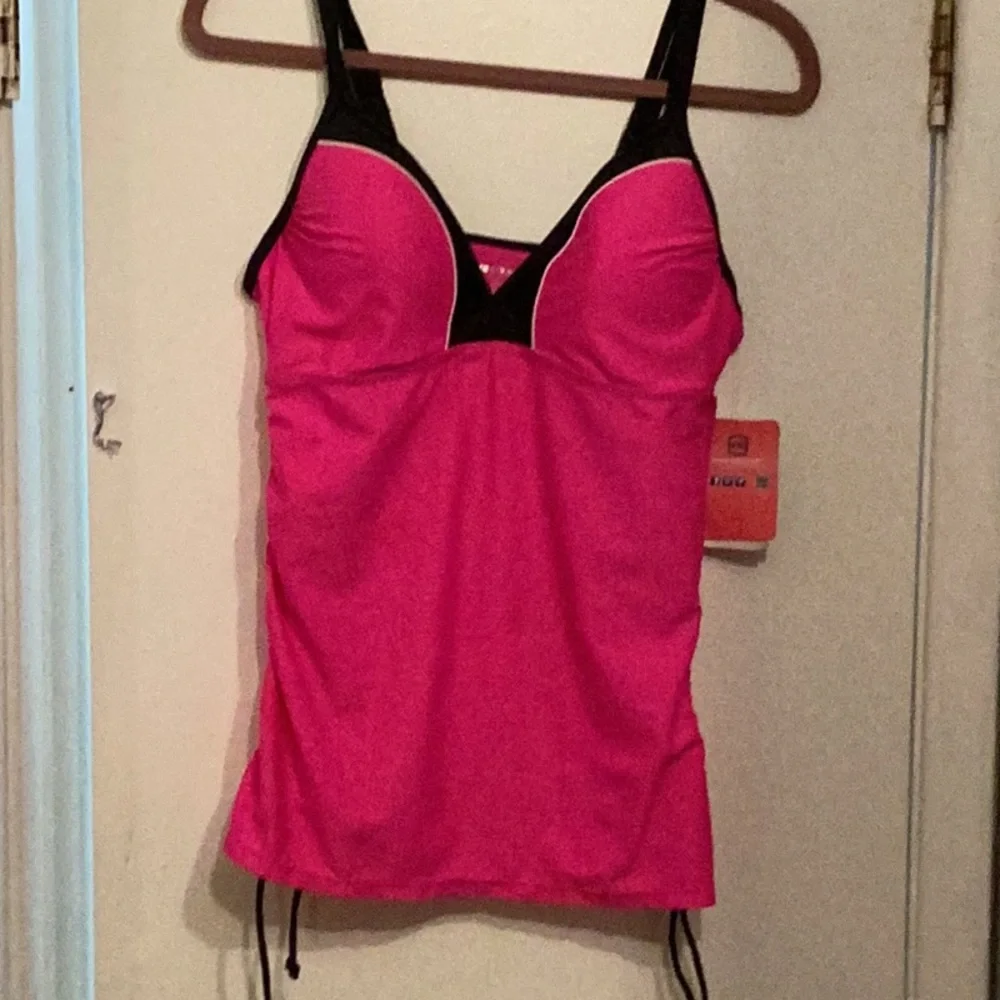Free Country Women's Pink and Black Double Strap Tankini Top - Picture 11 of 14